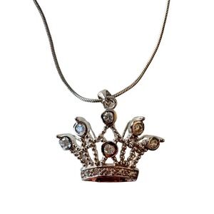 Vintage Crown Pendant Cubic Zirconias Sterling Silver Dainty Feminine Royal